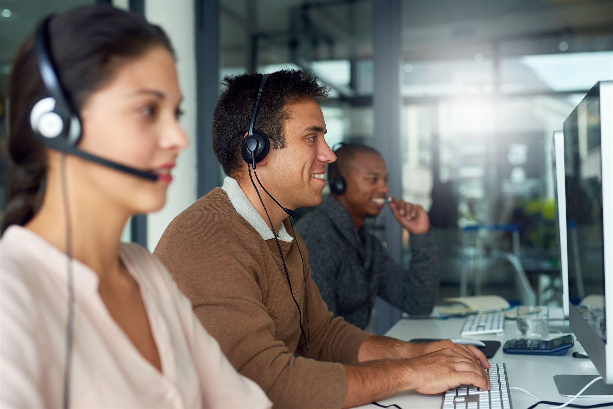 Friendly support staff in a call center