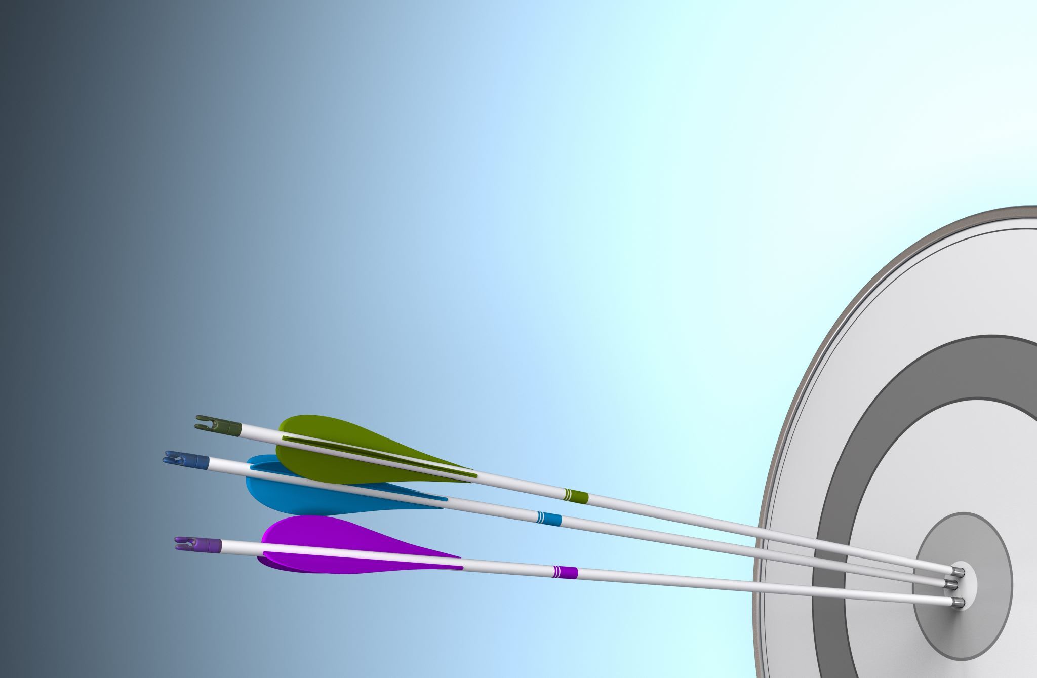 Three arrows hitting the center of a bullseye, representing precision and successful outcomes in project delivery.